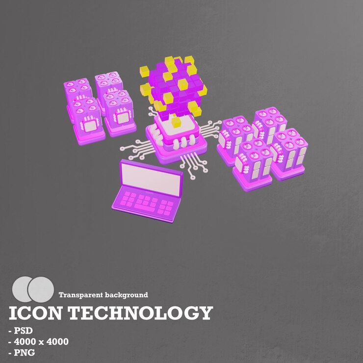 PSD 3d icon technology blockchain and artificial intelligence