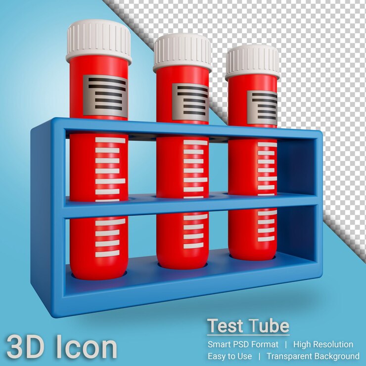 PSD 3d icon test tube with transparent background