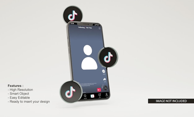 PSD 3d icon tiktok mobile phone mockup