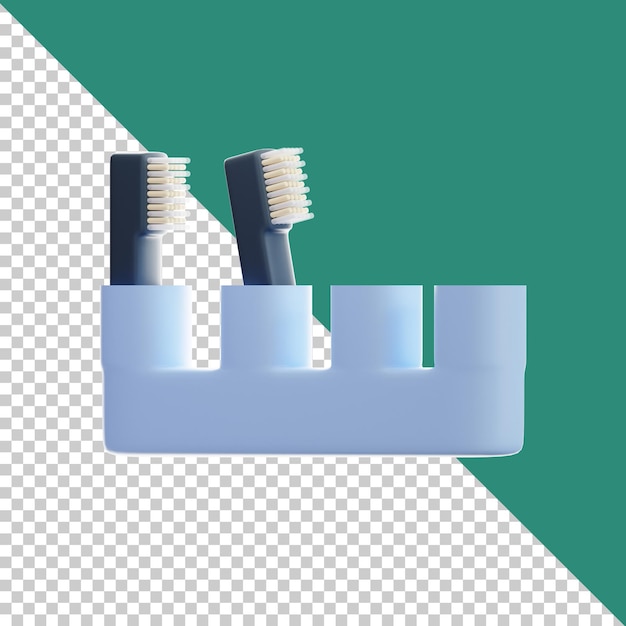 3d icon tooth brush holder isolated on the transparent background