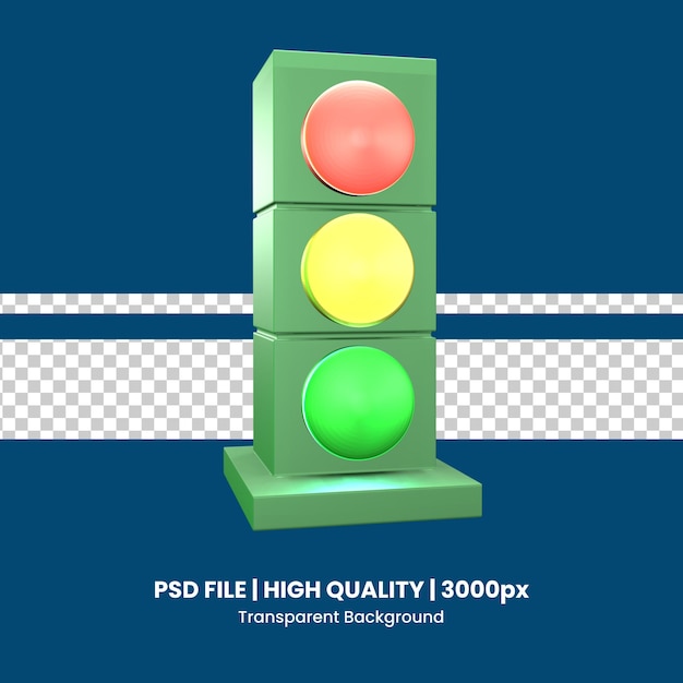 PSD 3d icon traffic light sign rendered isolated on the transparent background