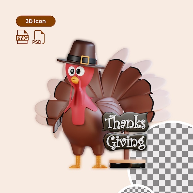 3d icon turkey bird premium psd suitable for website and others