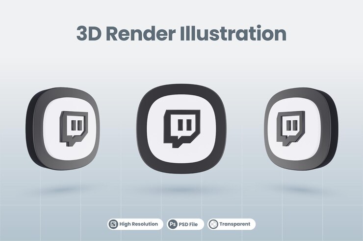 PSD 3d icon twitch social media logo isolated render
