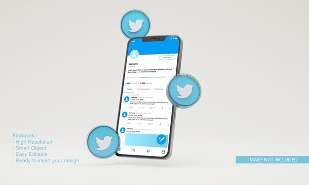 3DアイコンTwitterイラスト携帯電話モックアップ