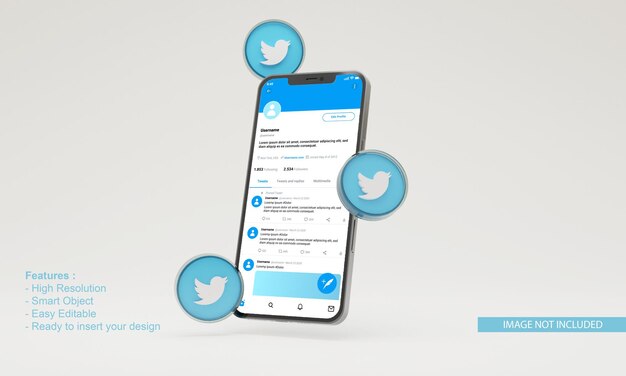 PSD 3d icona twitter illustrazione mockup del telefono cellulare