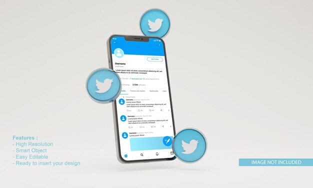 PSD 3d icon twitter mobile phone mockup