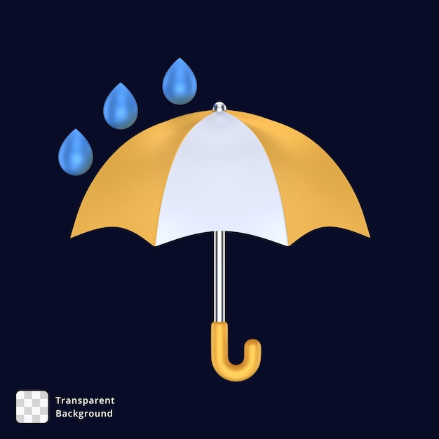 PSD 3d icon of an umbrella with rain drops