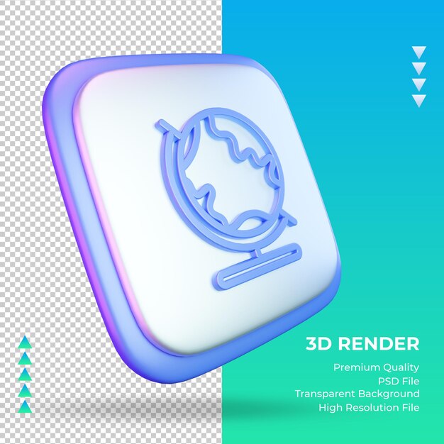 3d 아이콘 대학 글로브 기호 렌더링 왼쪽 보기