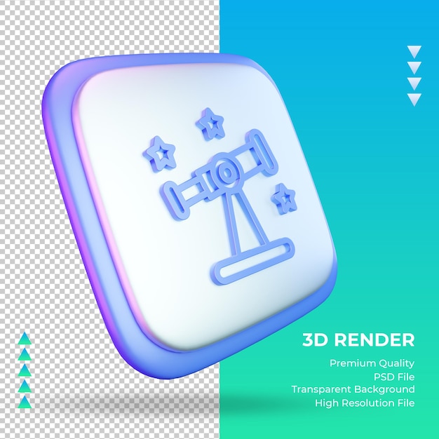 3d icona università telescopio segno rendering vista a sinistra