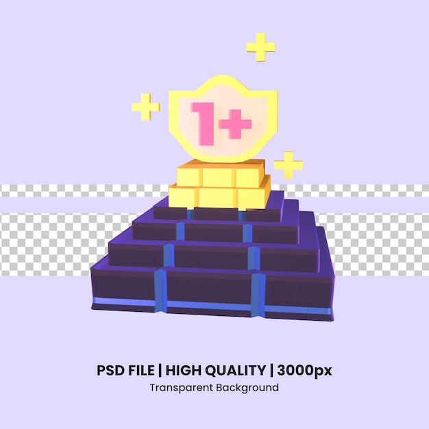 PSD 3d icon video games level up rendered isolated on the transparent background