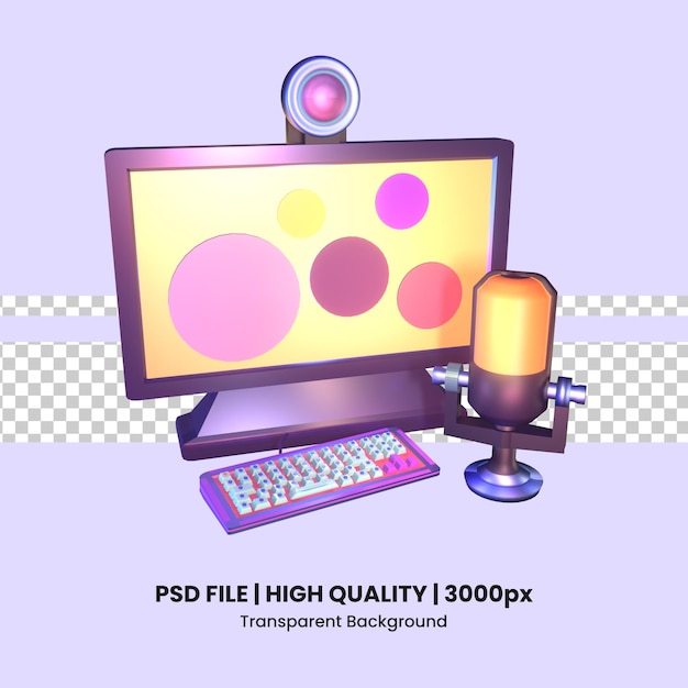 PSD 3d icon video games streaming rendered isolated on the transparent background