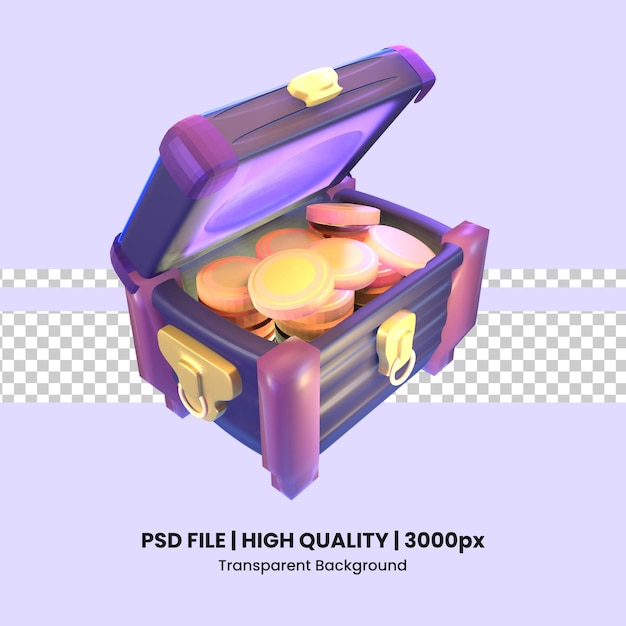 PSD 3d icon video games treasure chest rendered isolated on the transparent background