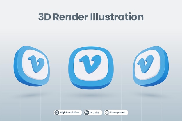 3d 아이콘 Vimeo 소셜 미디어 로고 절연 렌더링