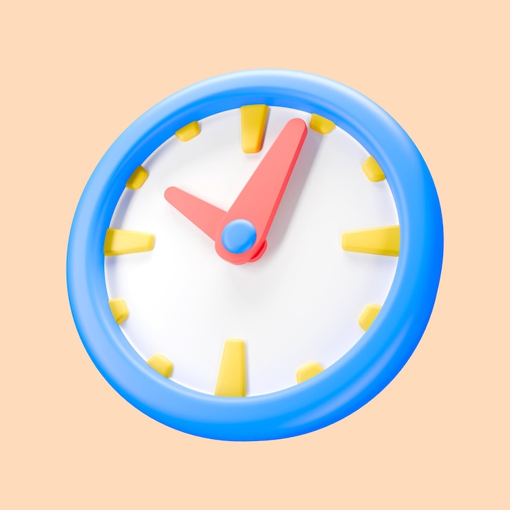 PSD a 3d icon wall clock office with blue yellow and white color and clockwise with red color