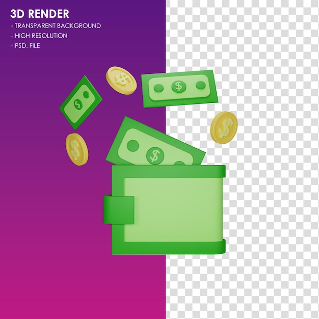 3d icon wallet and money