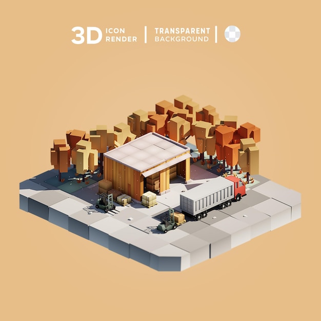 PSD 3d icon warehouse scene illustration