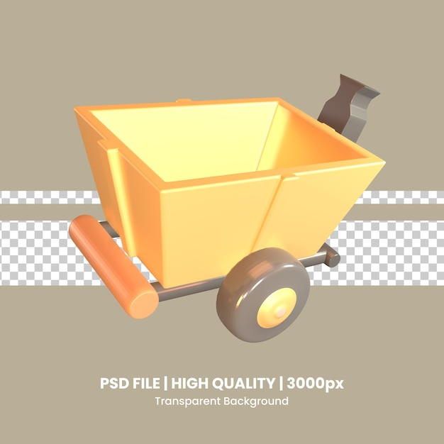 3d icon wheel barrow rendered isolated on the transparent background