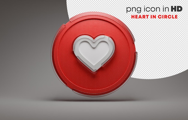 PSD 3d icon with transparent background - heart in circle
