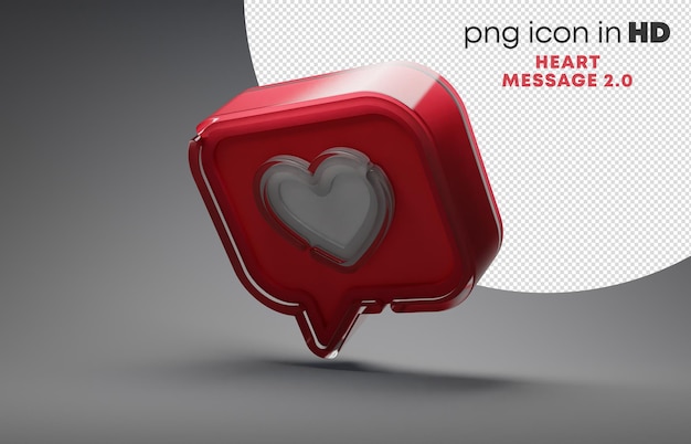 PSD 3d icon with transparent background - heart message 2.0 (left-down)