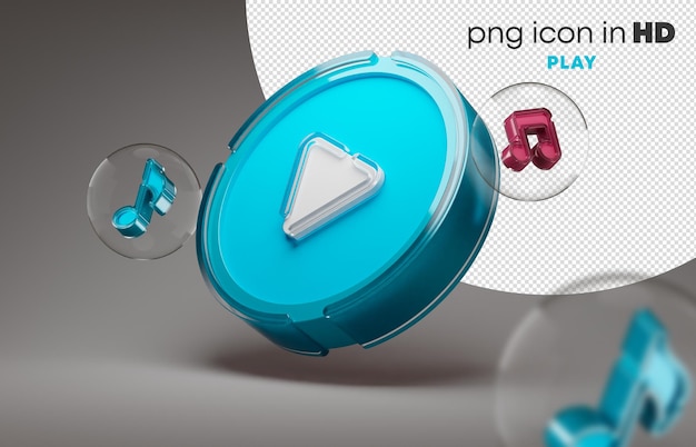 PSD 3d icon with transparent background - play (left-up)