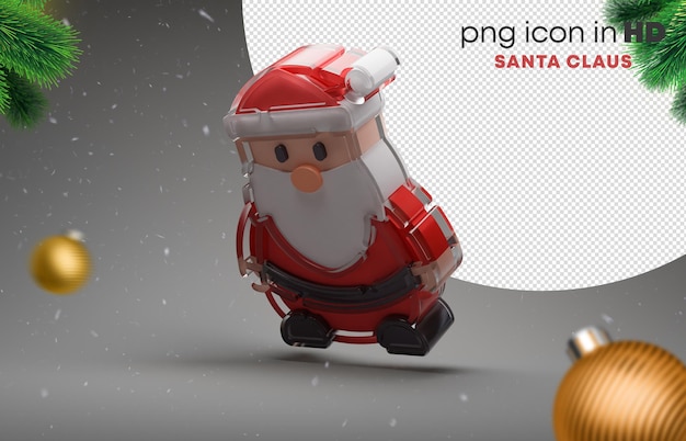 3d icon with transparent background - santa claus (left-down)