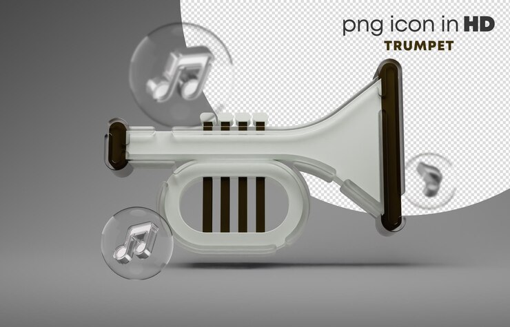 PSD 3d icon with transparent background - trumpet