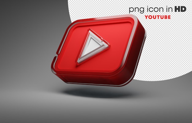 PSD 3d icon with transparent background - youtube (left-up)