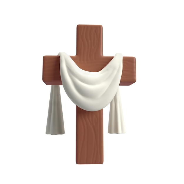 3d icon Wooden Cross cloth symbol resurrection of Jesus Christ He is risen Easter transparent png