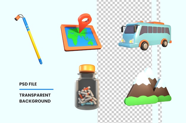 3d icon world tourism day collection rendered isolated on the transparent background