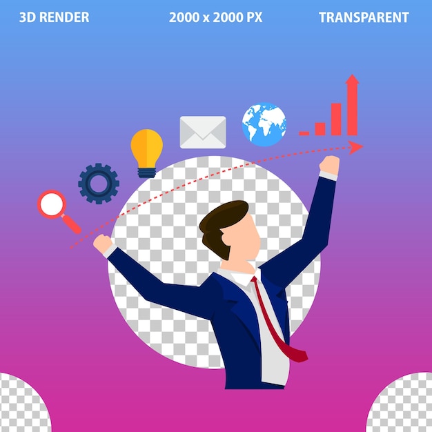 3D-iconen van digitale marketing en social media-iconen op een geïsoleerde transparante achtergrond
