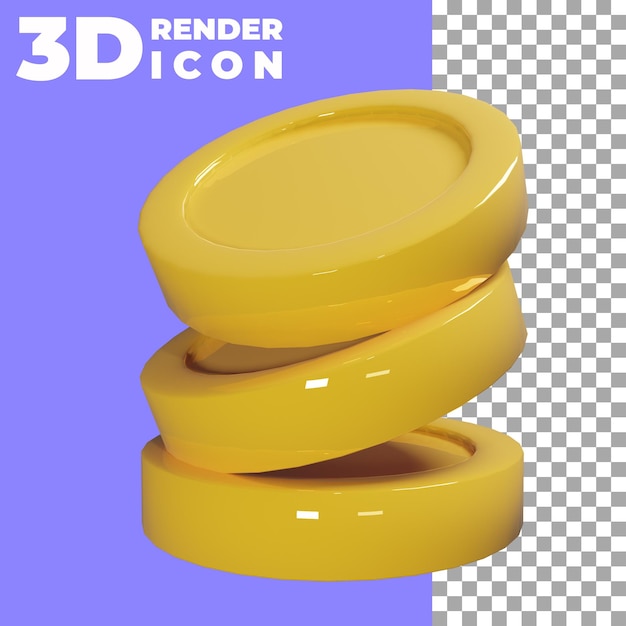 Icone 3d rendering di monete psd con texture lucida