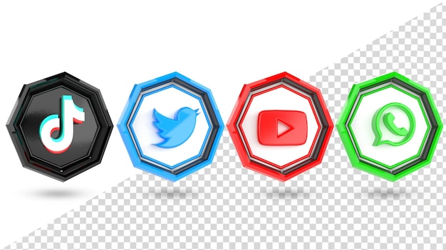 3d icons from tiktok twitter youtube and whatsapp psd