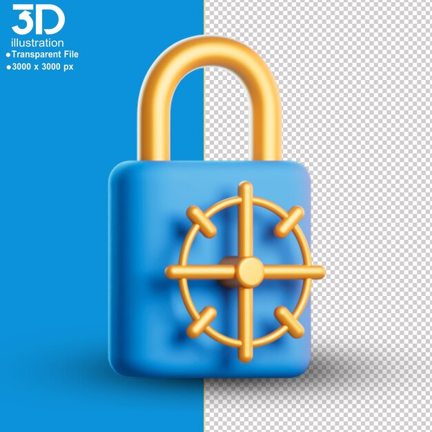 PSD 3 d アイコン ゴールド ロック アイコン分離 3 d レンダリング図