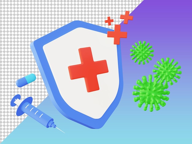 PSD 3d icons pack health shield medicine syringe virus ui ux social media design elements