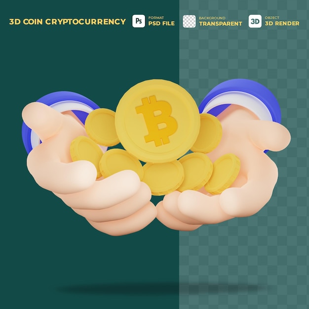 3D ICOON CARTOON HANDEN HOUDEN MUNTEN VAN DE DIGITALE CRYPTO VALUTA BITCOIN