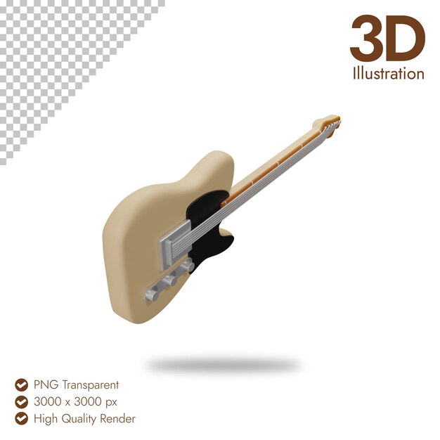 3d icoon elektrische gitaar illustratie met transparante achtergrond