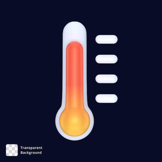 3d-icoon van een thermometer op hete temperatuur