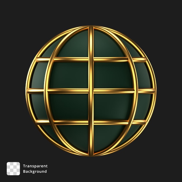 PSD 3d icoon van een zwarte wereldbol met gouden ringen eromheen