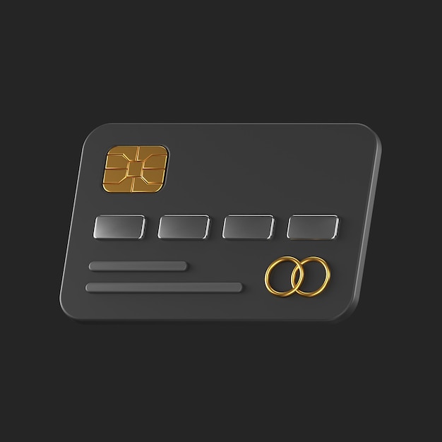 PSD 3d icoon van zwarte creditcard met zilveren en gouden details