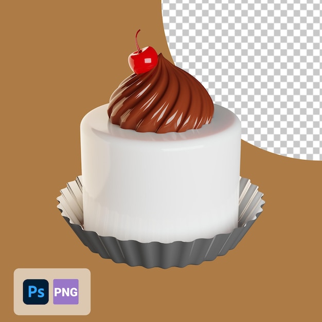 3d icoon vanille cake met chocoladeroom en kersen topping