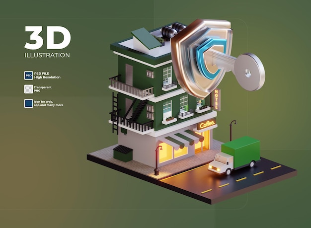 PSD 3d ikona bezpieczeństwa mieszkania i sklepu