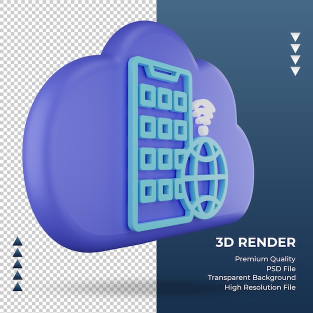3d ikona chmura internetowa Znak aplikacji renderujący widok z lewej strony