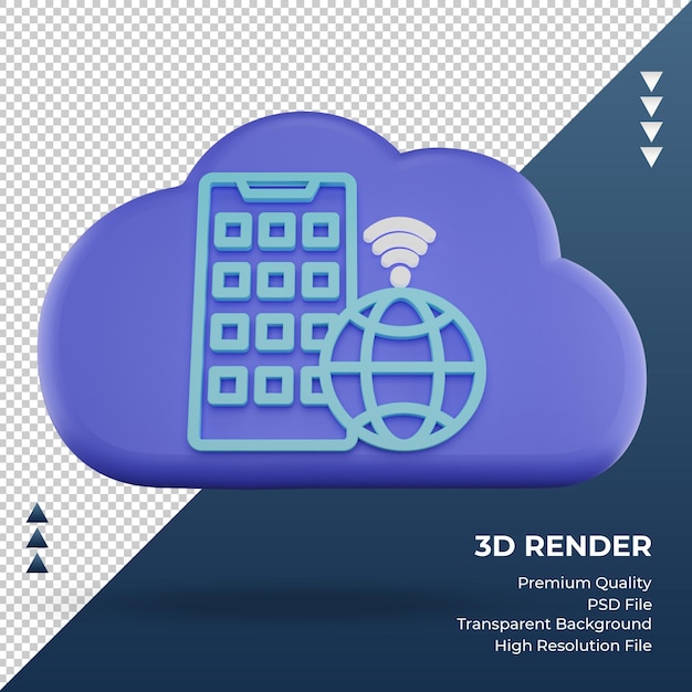 3d Ikona Chmura Internetowa Znak Aplikacji Renderujący Widok Z Przodu
