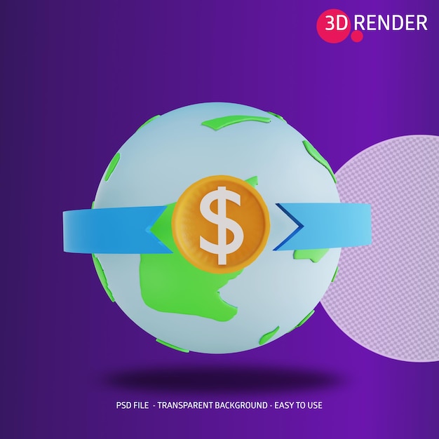 PSD 3d ikona globalnych pieniędzy