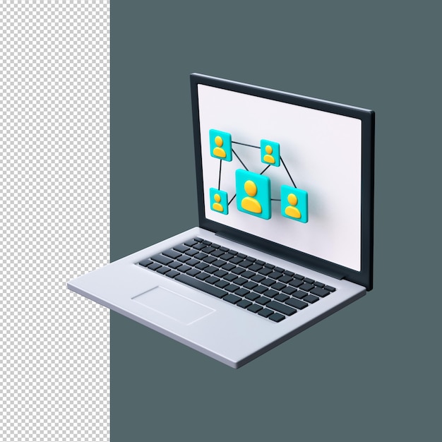 3D ikona grupy ludzi przyjaciół lub zespołu pracy Ikona połączenia społecznego na ekranie laptopa
