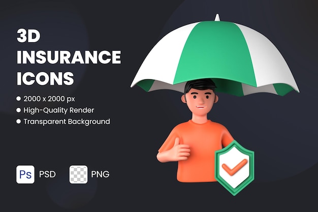 PSD 3d ikona ilustracja ochrona parasolem ubezpieczenia na życie