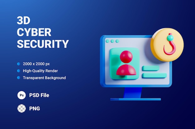 3D ikona ilustracja phishing haker wirus kradzież danych