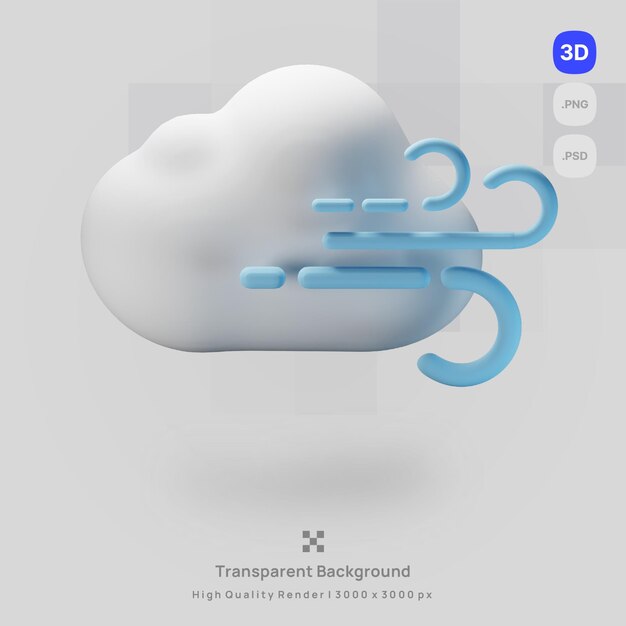 PSD 3d ikona ilustracja prognoza pogody pochmurno wietrznie