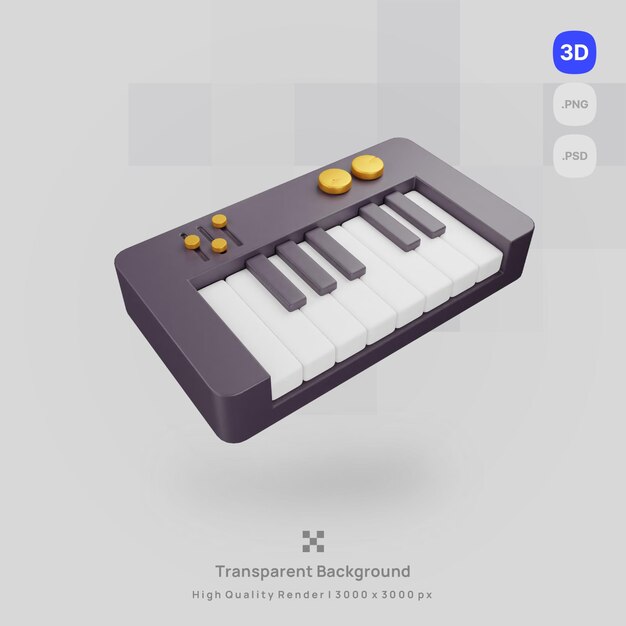 PSD 3d ikona ilustracja renderowania klawiatury fortepianu studia muzycznego z przezroczystym tłem
