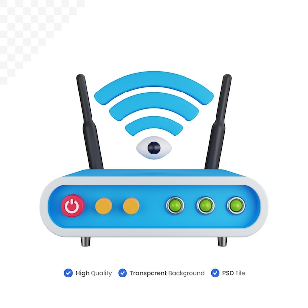 3d Ikona Ilustracja Router Wi-fi Z Oczami